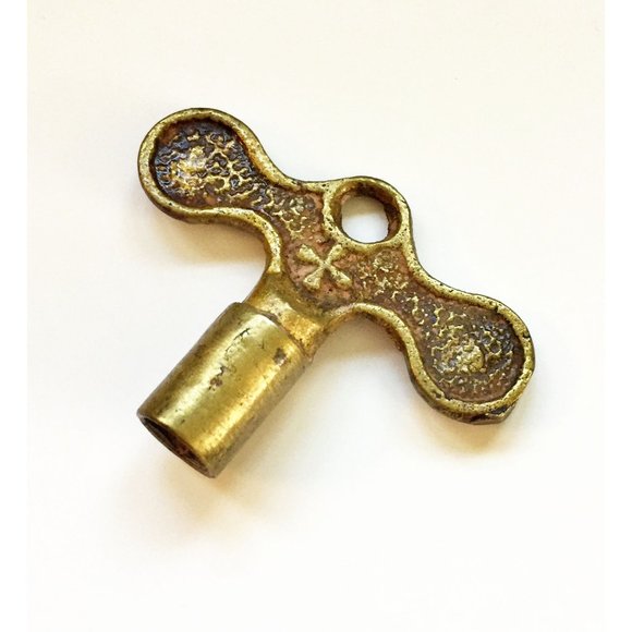 Antique Brass Clock Key with Cross Steampunk - Picture 1 of 3